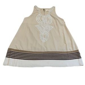 AGGÉL Knitwear Embroidered Boho Tunic Top - Beige, Size L